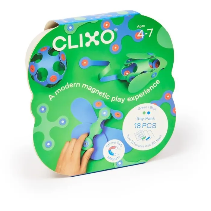 Gipsy Toys Itsy CLIXO - Jeu de Construction Magnétique Multisensoriel 18 Pièces - Jouet Éducatif et Créatif Flexible Bleu/Vert - À Partir de 4 Ans