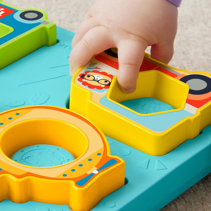 Fisher-Price Puzzle et Tri de Formes 2 en 1 Véhicules HRP31, avec 40 Chansons, Sons et Lumières, Jouet Éducatif (Anglais, Français, Allemand, Italien, Portugais, Espagnol)