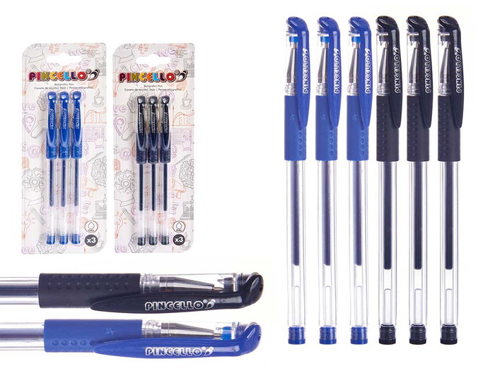 PINCELLO Set de 3 stylos à pointe gel assortis Bleu + Noir PINCELLO Set de 3 stylos à pointe gel assortis Bleu + Noir
