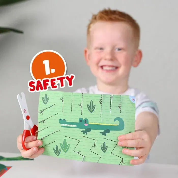 SES CREATIVE J'apprends à découper pas à pas, Kit de motricité fine avec 3 paires de ciseaux de sécurité, loisirs et zigzag, pour enfants de 3 à 6 ans