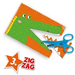 SES CREATIVE J'apprends à découper pas à pas, Kit de motricité fine avec 3 paires de ciseaux de sécurité, loisirs et zigzag, pour enfants de 3 à 6 ans