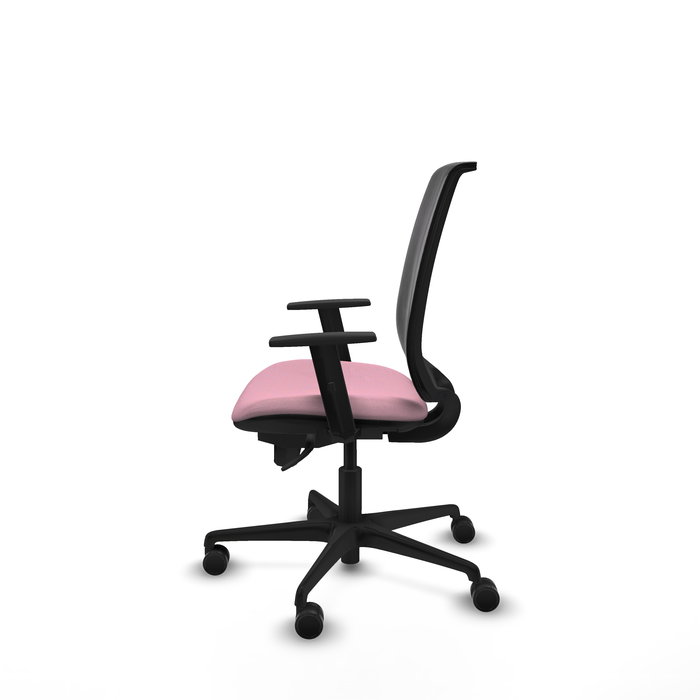 Chaise Alares Synchro 5 positions tissu Rose Maille Noir Base en nylon noir Accoudoir 1D Sans appui-tête Roulettes 65mm nylon