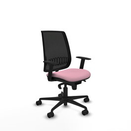 Chaise Alares Synchro 5 positions tissu Rose Maille Noir Base en nylon noir Accoudoir 1D Sans appui-tête Roulettes 65mm nylon