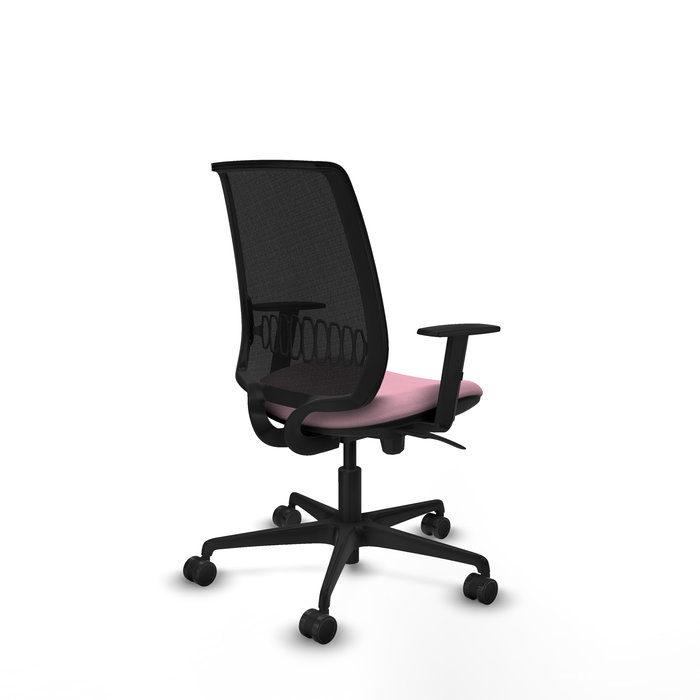 Chaise Alares Synchro 5 positions tissu Rose Maille Noir Base en nylon noir Accoudoir 1D Sans appui-tête Roulettes 65mm nylon