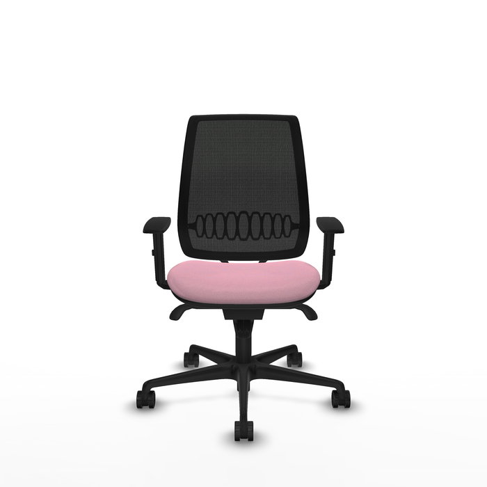 Chaise Alares Synchro 5 positions tissu Rose Maille Noir Base en nylon noir Accoudoir 1D Sans appui-tête Roulettes 65mm nylon