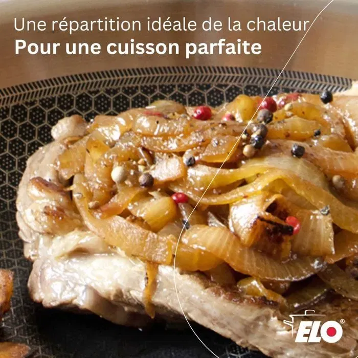 Elo Set de 3 Poêles à Induction ELODUR Select Inox 18/10 Aluminium Antiadhésif sans PFAS - 24 cm, 28 cm, 32 cm - Compatibles Tous Feux et Four jusqu'à 240°C