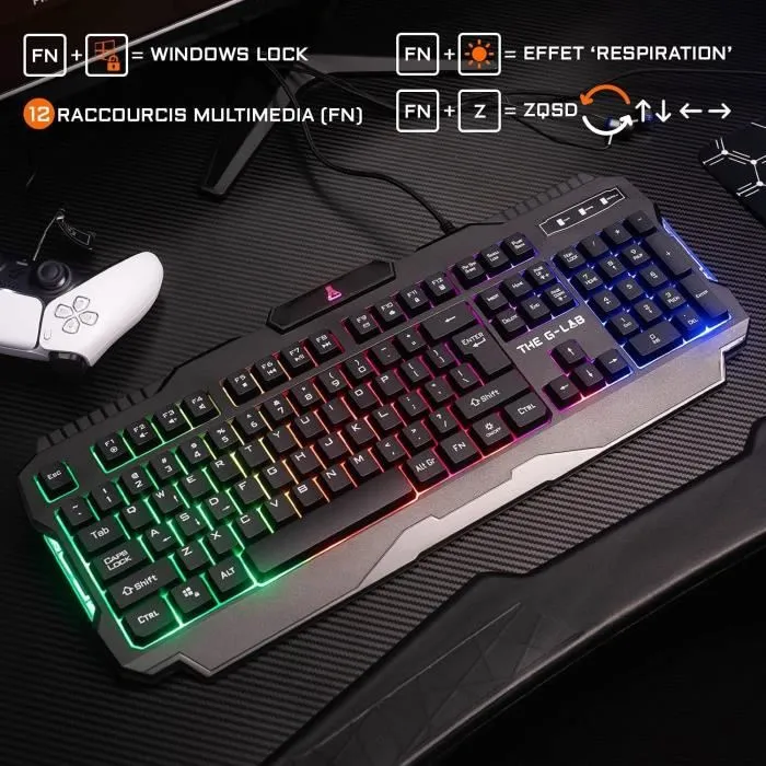 The G-Lab COMBO HELIUM - Pack Gamer 3 en 1 avec clavier rétroéclairé anti-ghosting, souris gaming 3200 DPI et tapis de souris
