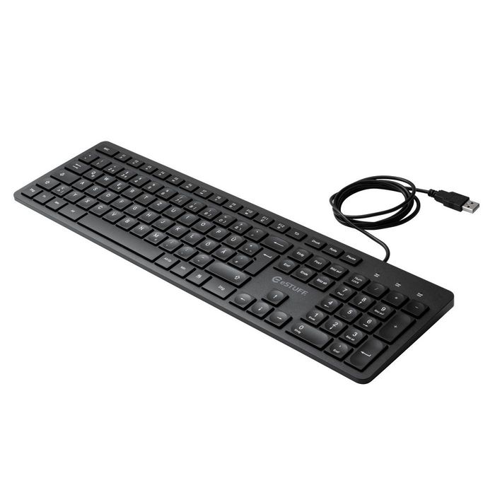 eSTUFF Clavier filaire USB G220 pour disposition allemande AZERTY, profil bas, touches silencieuses, design élégant eSTUFF Clavier filaire USB G220 pour disposition allemande AZERTY, profil bas, touches silencieuses, design élégant