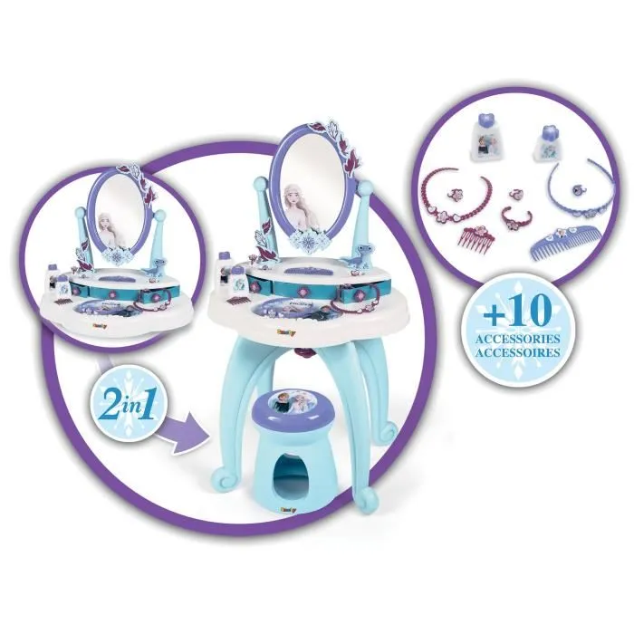 Smoby Coiffeuse 2 en 1 Frozen La Reine des Neiges pour Enfants à partir de 3 ans avec Tablette Amovible