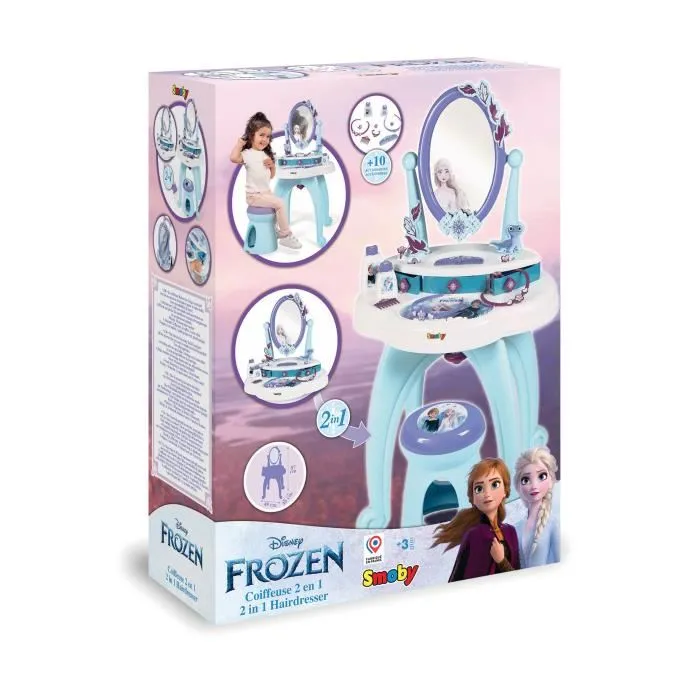 Smoby Coiffeuse 2 en 1 Frozen La Reine des Neiges pour Enfants à partir de 3 ans avec Tablette Amovible
