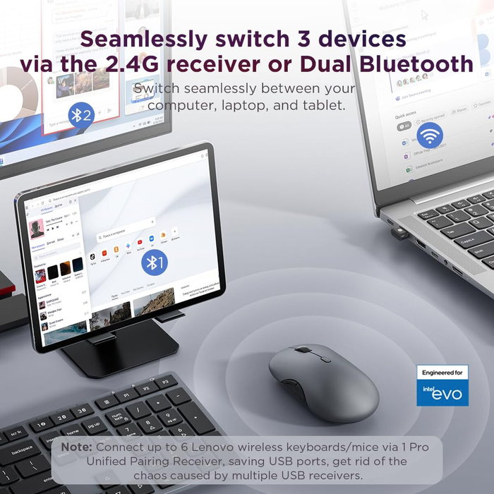 Lenovo 700 Multi-Device Wireless Silent Mouse Luna Grey Lenovo 700 Multi-Device Wireless Silent Mouse Luna Grey