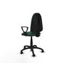 Chaise de bureau Aýna avec mécanisme de contact permanent de base, rembourrée de tissu vert bouteille. Équipée d'une base en polyamide noir, d'accoudoirs fixes et de roulettes autobloquantes.