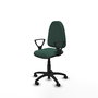 Chaise de bureau Aýna avec mécanisme de contact permanent de base, rembourrée de tissu vert bouteille. Équipée d'une base en polyamide noir, d'accoudoirs fixes et de roulettes autobloquantes.