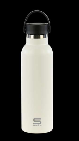 Safta - Gourde isotherme avec revêtement extérieur en caoutchouc, 600 ml, couleur blanc, dimensions 25 x 7,3 x 7,3 cm