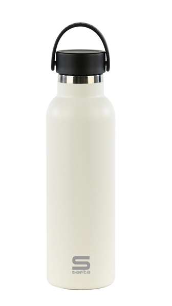 Safta - Gourde isotherme avec revêtement extérieur en caoutchouc, 600 ml, couleur blanc, dimensions 25 x 7,3 x 7,3 cm