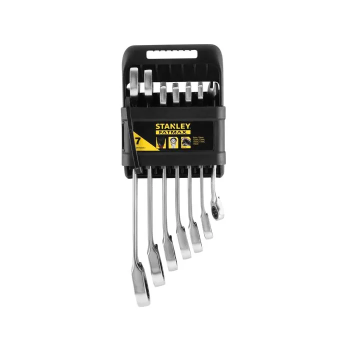 Stanley FATMAX FMMT82848-0 - Jeu de 7 clés mixtes à cliquet réversibles (8 à 19 mm) en acier chromé pour bricolage et mécanique