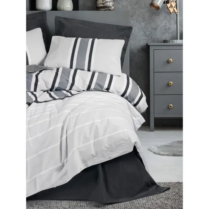 Parure de lit 1 housse de couette 240 x 220 cm + 2 taies d'oreiller 60 x 60 cm - 100% coton percale renforcé anthracite - Qualité 145 fils