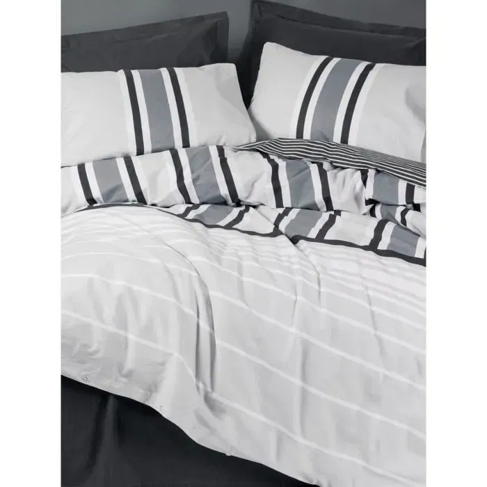 Parure de lit 1 housse de couette 240 x 220 cm + 2 taies d'oreiller 60 x 60 cm - 100% coton percale renforcé anthracite - Qualité 145 fils