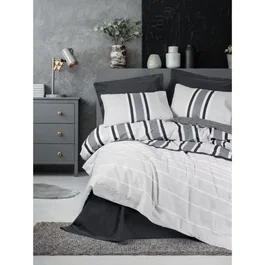 Parure de lit 1 housse de couette 240 x 220 cm + 2 taies d'oreiller 60 x 60 cm - 100% coton percale renforcé anthracite - Qualité 145 fils