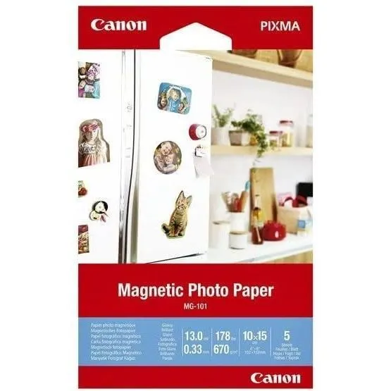 Canon MG-101 Papier photo magnétique A6 - 5 Feuilles - 670g/m² - Pour décorations et présentoirs interactifs