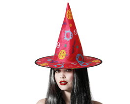 Chapeau de Sorcière Conique Rose avec Dessins Colorés pour Enfants