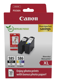 Canon 6204C005 Pack Multipack XL d'encres PG-585XL Noir + CL-586XL Cyan, Magenta, Jaune pour imprimante Canon