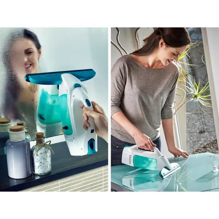 Leifheit 51003 Nettoyeur lave-vitres Dry & Clean, avec manche et réservoir, aspiration 360 degrés, autonomie 35 min, rechargeable, pour fenêtres et vérandas
