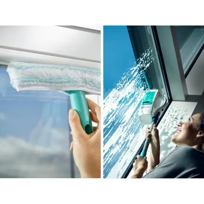 Leifheit 51003 Nettoyeur lave-vitres Dry & Clean, avec manche et réservoir, aspiration 360 degrés, autonomie 35 min, rechargeable, pour fenêtres et vérandas