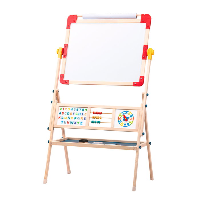 Tachan Pizarra XL - Tableau Magnétique et à Craie en Bois FSC 2 en 1 pour Enfants, avec Lettres, Abaque, Horloge, Effaceur et Accessoires