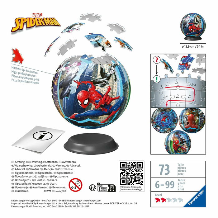 Ravensburger Puzzle 3D Ball Spider-man 72 pièces Ravensburger Puzzle 3D Ball Spider-man 72 pièces