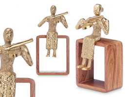 Giftdecor Figurine Métal Violon Doré avec Support Bois 13x27x13 cm (Set de 6)