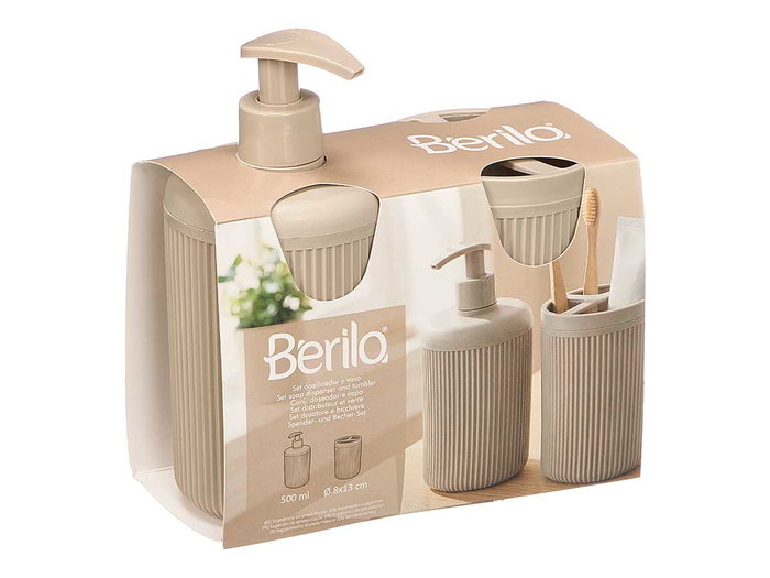 BERILO Set Distributeur et Gobelet Rayures Beige