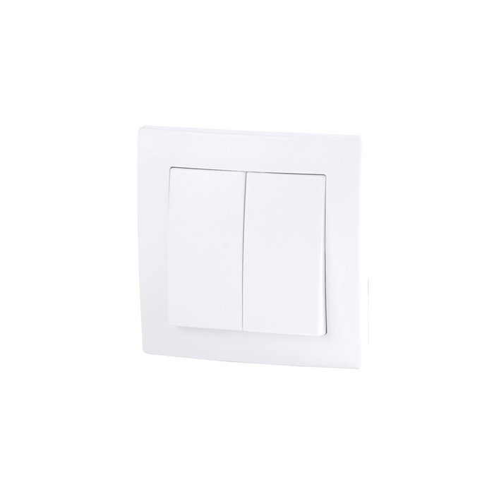 Commutateur Double 10A 250V Encastré Blanc avec Cadre et Mécanisme Commutateur Double 10A 250V Encastré Blanc avec Cadre et Mécanisme