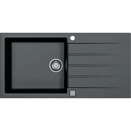 Stradour CADIT+ Évier de cuisine en granit noir à encastrer, 1 grand bac, 100 x 50 cm, vidage automatique