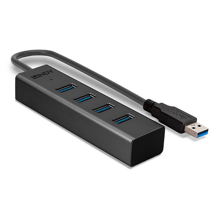 Lindy Hub USB 3.0 4 Ports Type A SuperSpeed, Alimentation par Bus, Transfert Jusqu'à 5 Gbit/s, Compatible USB 2.0/1.1, Compact et Plug & Play