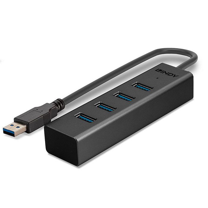 Lindy Hub USB 3.0 4 Ports Type A SuperSpeed, Alimentation par Bus, Transfert Jusqu'à 5 Gbit/s, Compatible USB 2.0/1.1, Compact et Plug & Play