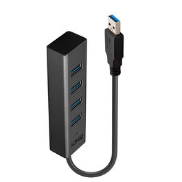 Lindy Hub USB 3.0 4 Ports Type A SuperSpeed, Alimentation par Bus, Transfert Jusqu'à 5 Gbit/s, Compatible USB 2.0/1.1, Compact et Plug & Play