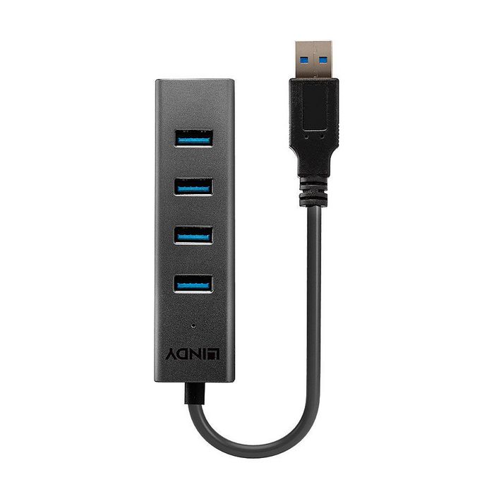 Lindy Hub USB 3.0 4 Ports Type A SuperSpeed, Alimentation par Bus, Transfert Jusqu'à 5 Gbit/s, Compatible USB 2.0/1.1, Compact et Plug & Play