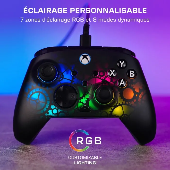Turtle Beach Manette de jeu Afterglow Ignite Filaire RGB pour Xbox et PC - 7 zones d'éclairage, gâchettes Hall, boutons arrière, commandes audio