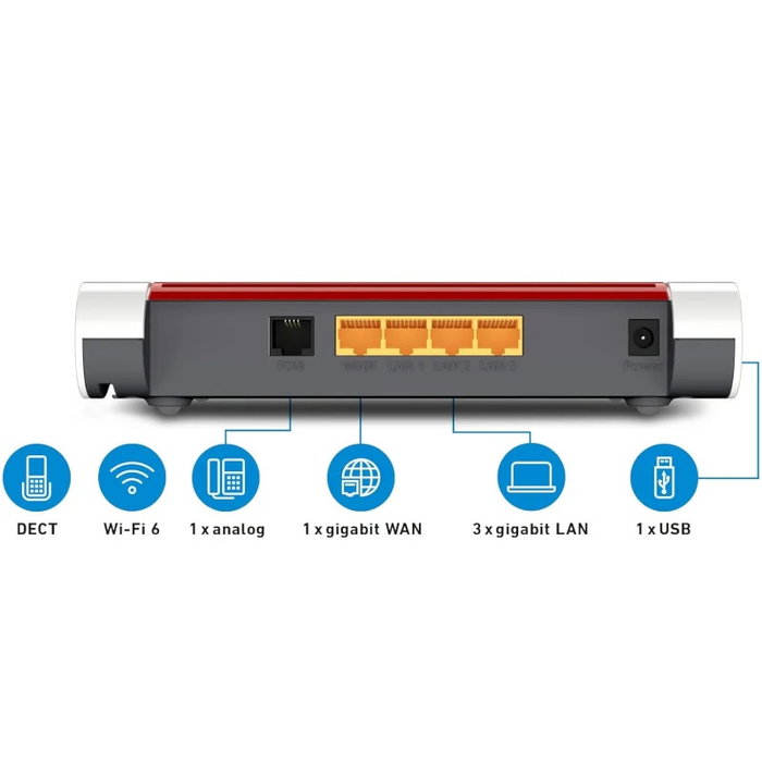 Fritz! Box 4050 Routeur Wi-Fi 6 Mesh, 1x WAN Gigabit, 3x LAN Gigabit, DECT, USB, VoIP Fritz! Box 4050 Routeur Wi-Fi 6 Mesh, 1x WAN Gigabit, 3x LAN Gigabit, DECT, USB, VoIP