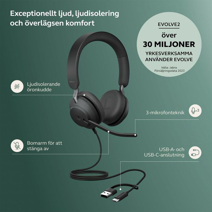 Jabra 24189-989-799 Evolve2 40 SE UC Casque audio stéréo avec micro - Noir