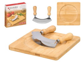 KINVARA Set de planches à découper et couteaux double tranchant en bambou et acier