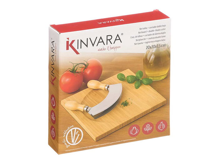 KINVARA Set de planches à découper et couteaux double tranchant en bambou et acier KINVARA Set de planches à découper et couteaux double tranchant en bambou et acier