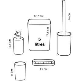 Today - Set de 5 Accessoires de Salle de Bain Utility : Distributeur de Savon, Porte-Brosse à Dents, Porte-Savon, Brosse WC, Poubelle - Noir