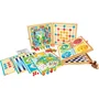 Jeujura Coffret Jeux Classiques 150 règles - Jeux de société traditionnels en bois (Petits chevaux, dames, solitaire) - Dès 3 ans - 33 * 33 * 5 cm