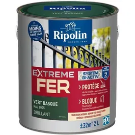 Ripolin - Peinture pour métal et fer anti-rouille vert RAL 6005 brillant - 2 Litres - Sous-couche intégrée, protection contre la corrosion et l'humidité - Application facile