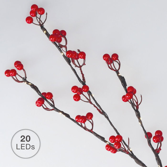 GSC Evolution Branche décorative LED de baies rouges, 0,75 m, lumière chaude
