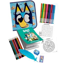 CEFA - Coffret créatif Bluey Fluffy - Estuche avec 10 feutres, 10 peintures, bloc d'activités, taille-crayon et gomme - Matériau doux en relief - Enfant 3 ans et plus
