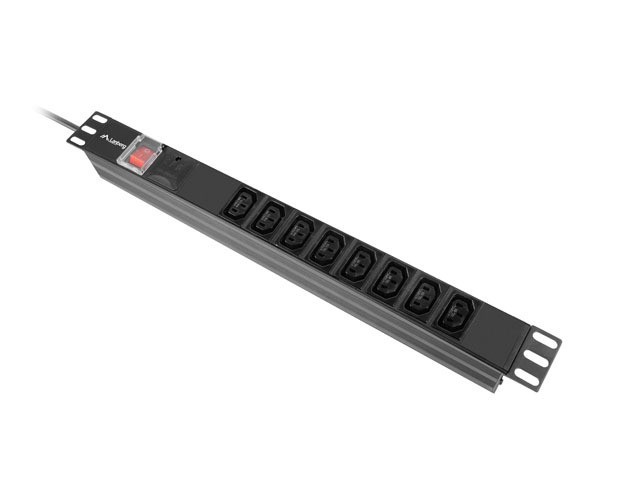 Lanberg Rallonge Rack 19" 8 Prises IEC C13 16A Protection Surtension 2m Noir
