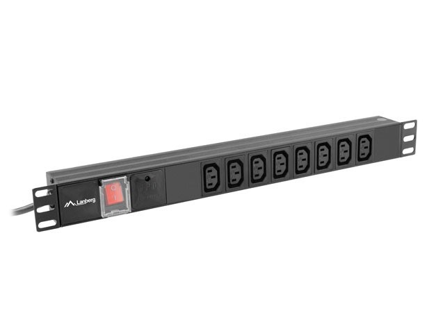 Lanberg Rallonge Rack 19" 8 Prises IEC C13 16A Protection Surtension 2m Noir